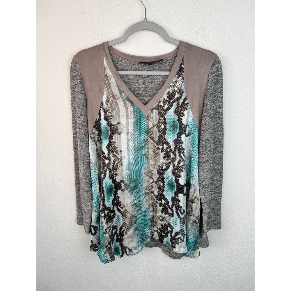 Poeme Citron Mixed Media Tunic Top Women's M Snake Print Boho Artsy Layered